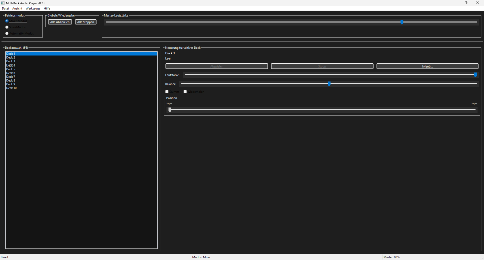 Multideck-Programmfenster